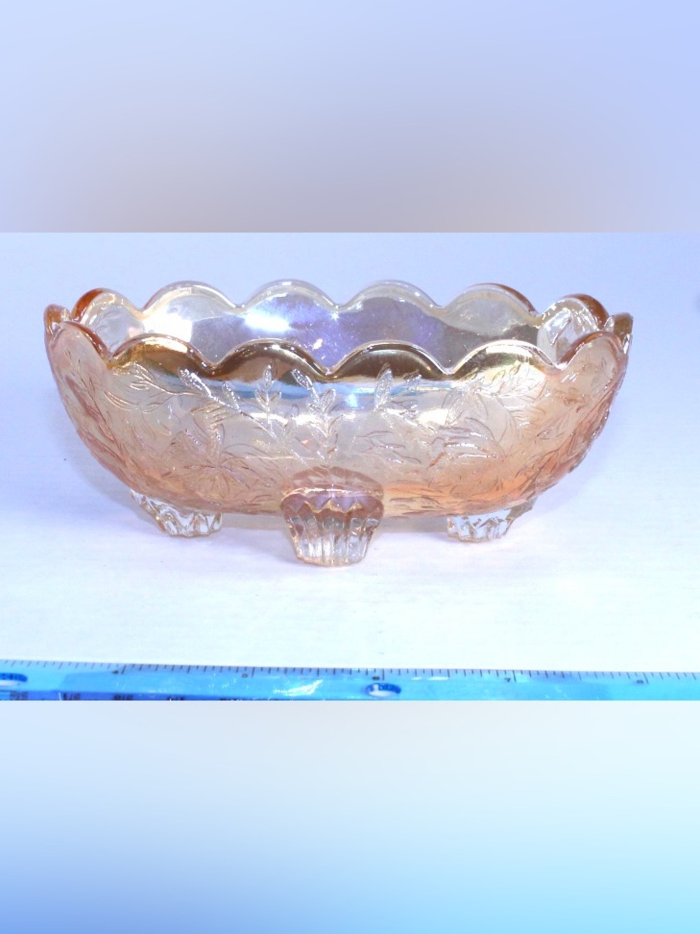 1950’s Iridescent Floragold Louisa Scalloped Glass Footed Bowl